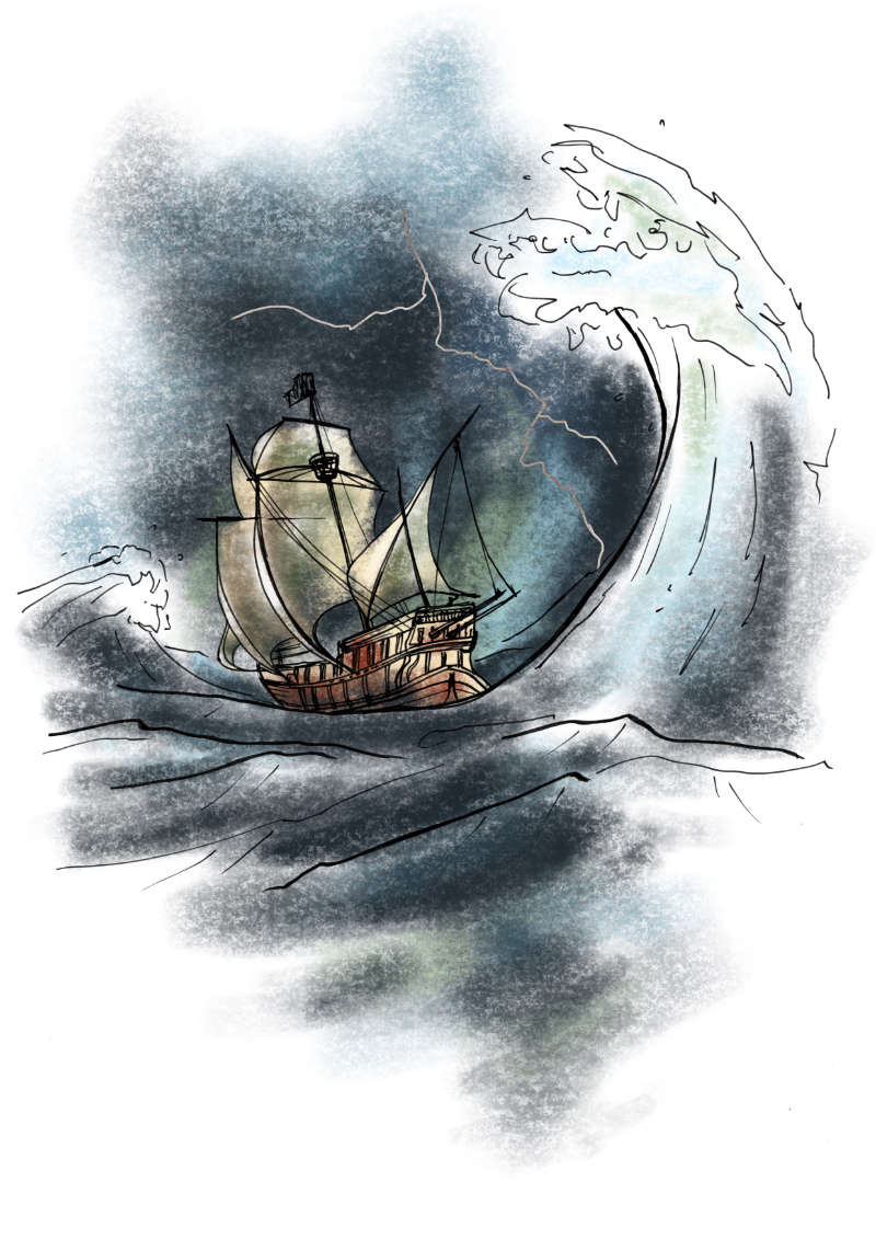 Watercolor interior illustration from Secret of the Kraken, Chapter 4
