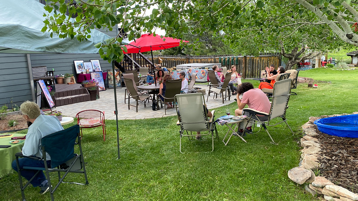 Backyard book launch party in Bozeman, Montana, June 2021