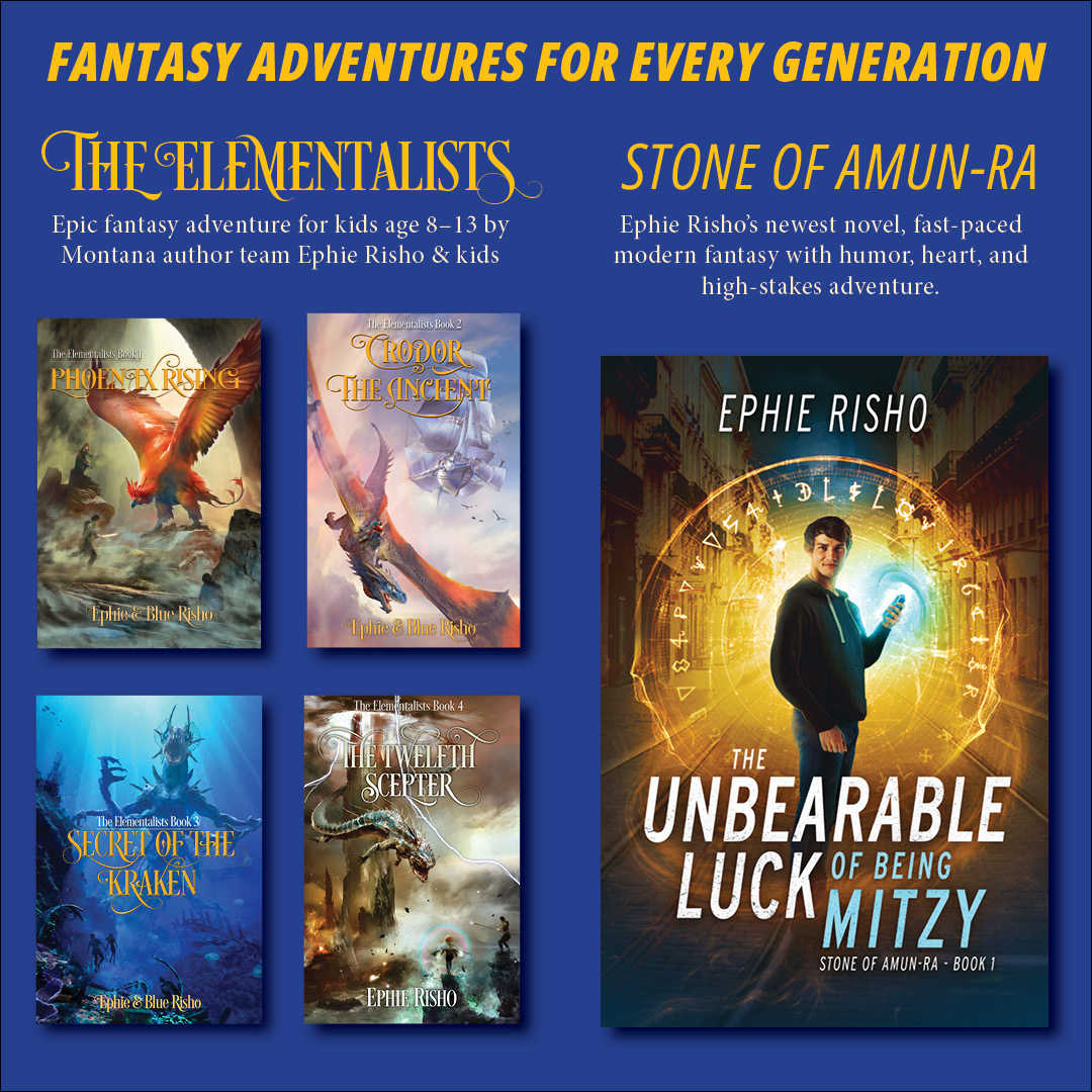 MADE Fair booth — a promotional poster reading 'Fantasy adventures for every generation' with Elementalists and Stone of Amun-Ra covers